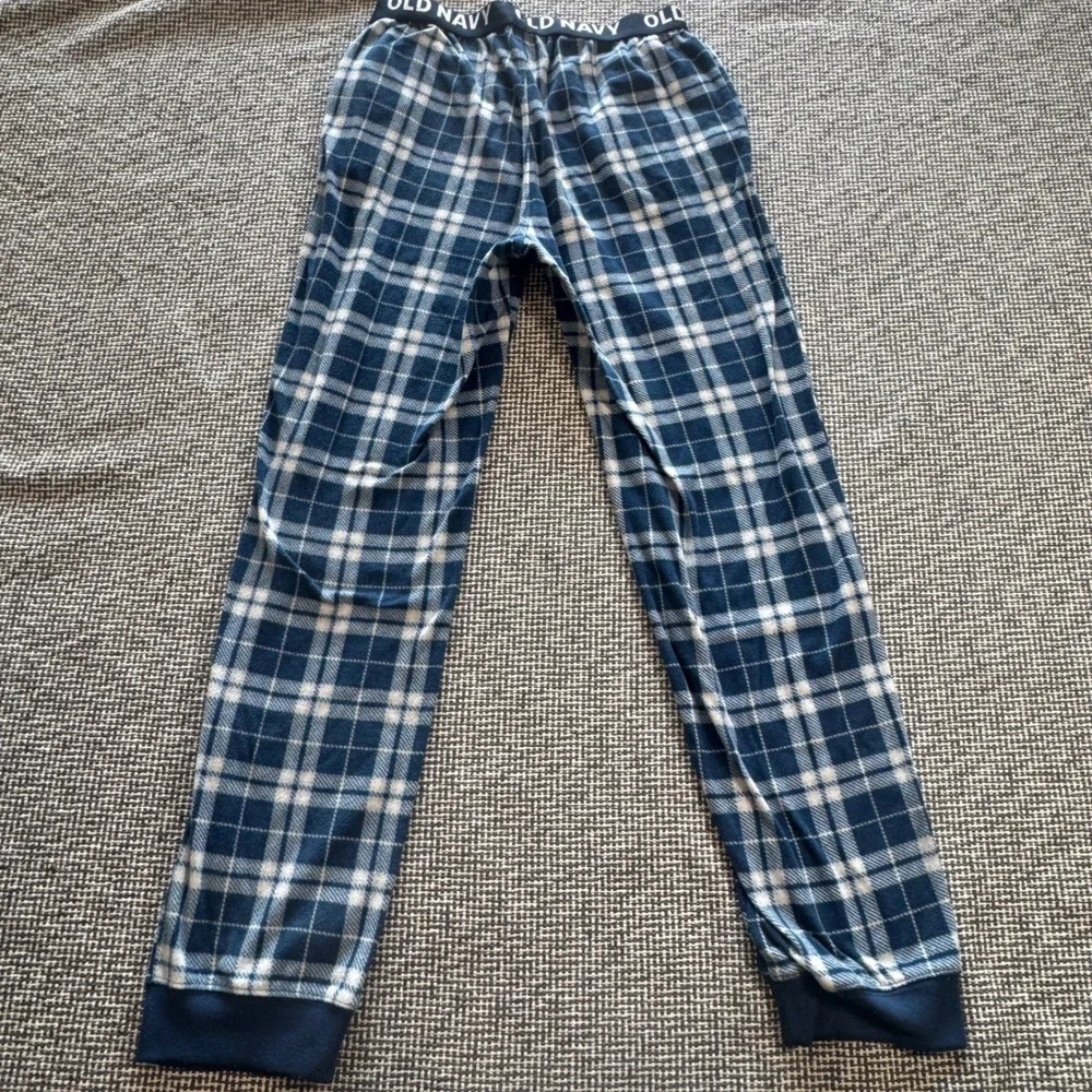 Old Navy Boys Youth XL 14-16 BlueWhite Plaid Fleece Pajama Pants Joggers Pockets